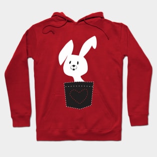 Cute White Easter Bunny With Black Pocket And Red Heart Hoodie